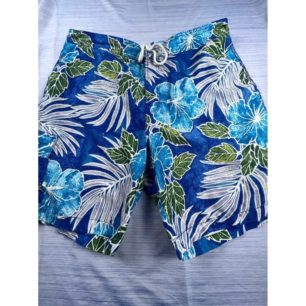 Tommy Bahama Mens XL Blue Tropical Hibiscus Palm Mesh Swim Trunks Cargo Shorts